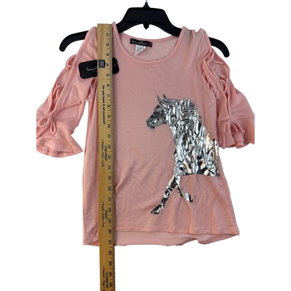 Love Alexa Pink Sequin Horse Cold Shoulder Top Size M Girl's Shirt Casual - Picture 5 of 8